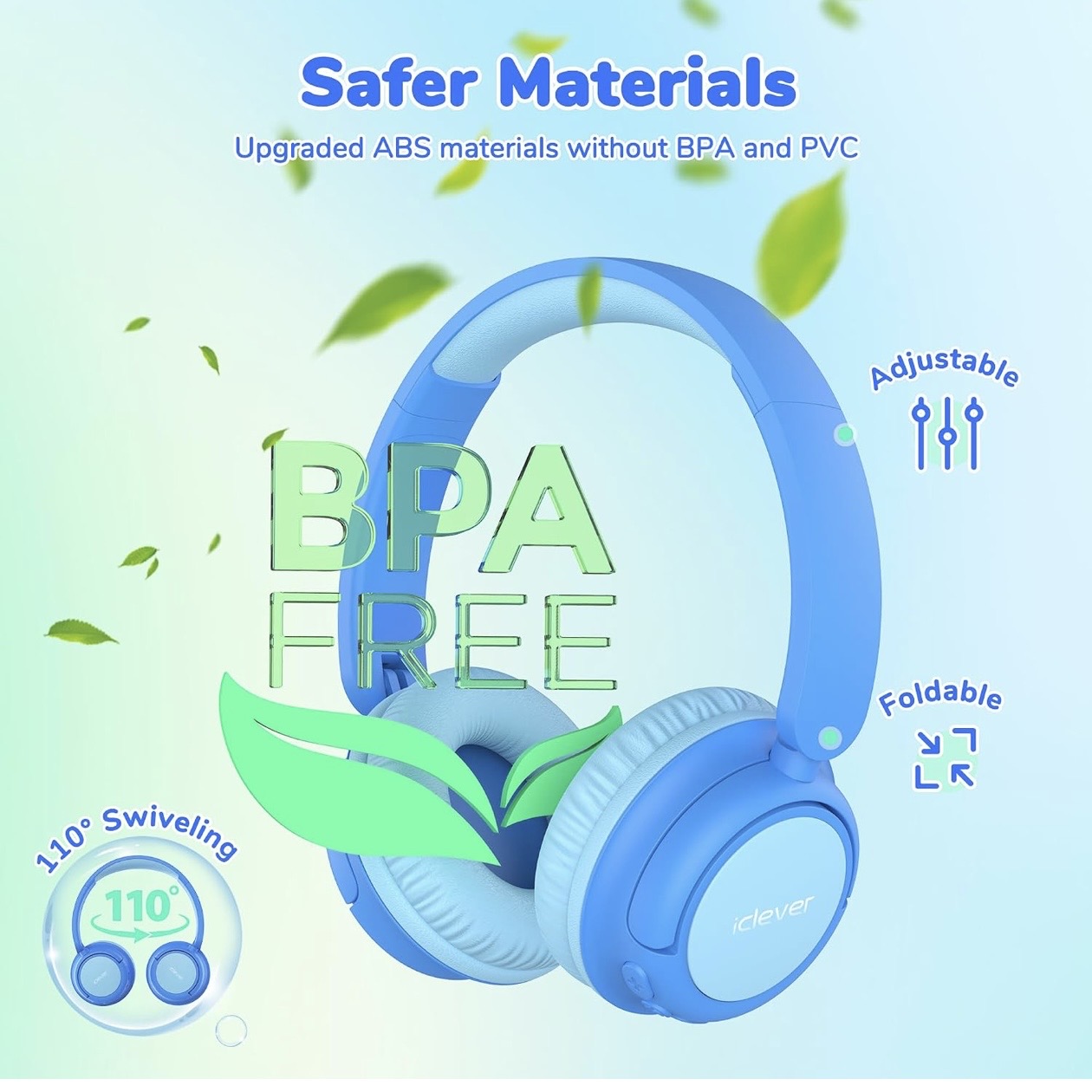 iClever BTH22 - Auriculares Bluetooth para niños, tiempo de reproducción de 60 horas, carga rápida USB C, Bluetooth — foto 4