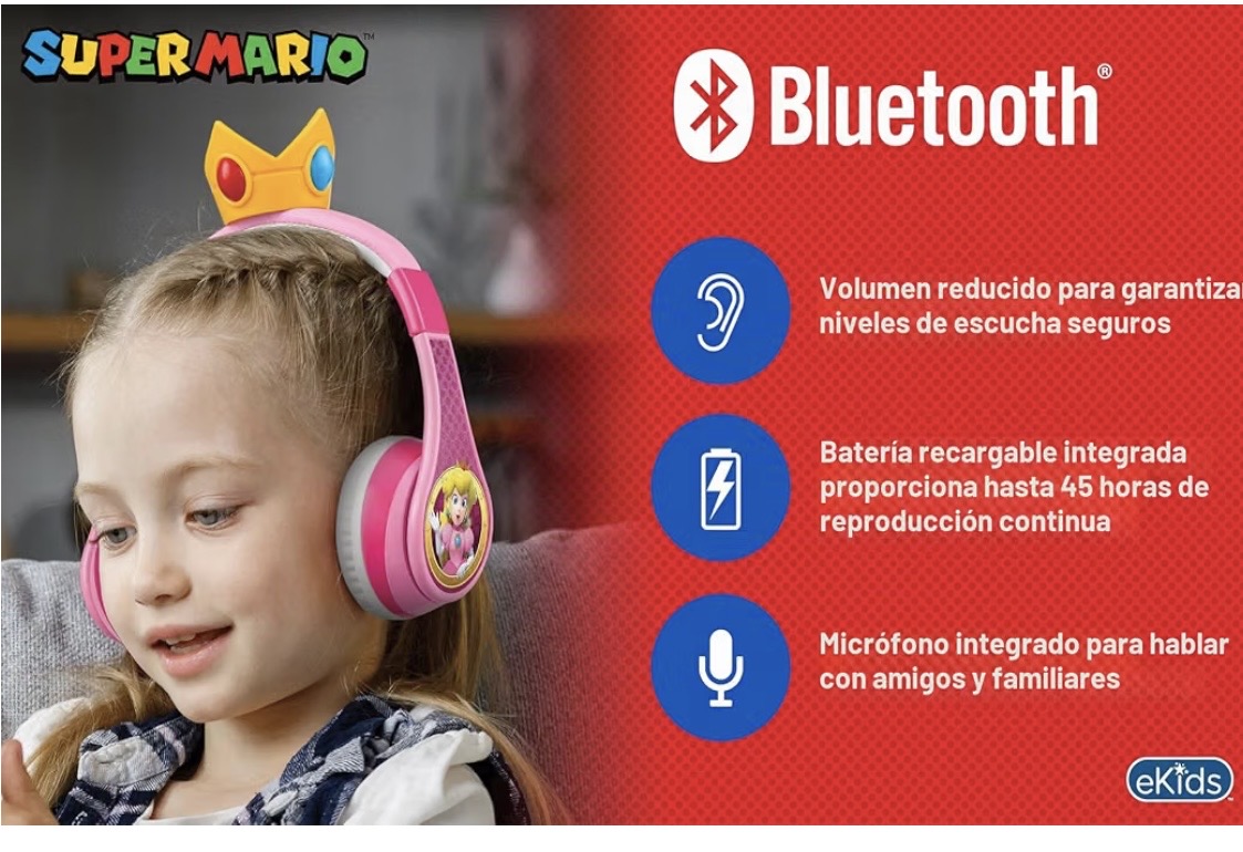 Princess Peach - Auriculares inalámbricos Bluetooth para niños para la escuela — foto 2