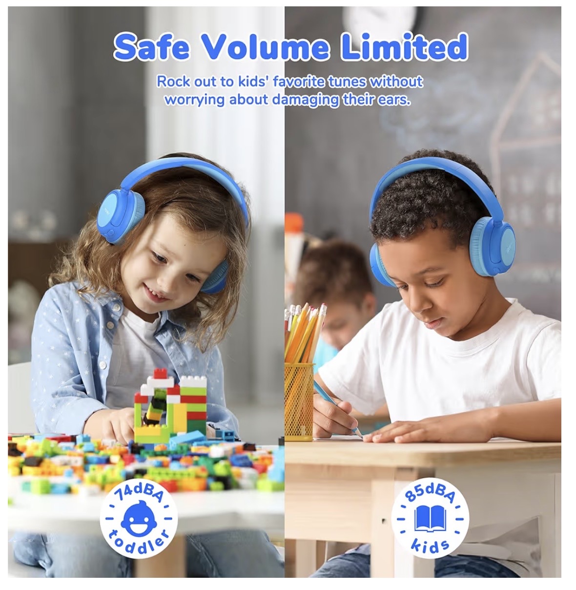 iClever BTH22 - Auriculares Bluetooth para niños, tiempo de reproducción de 60 horas, carga rápida USB C, Bluetooth — foto 3