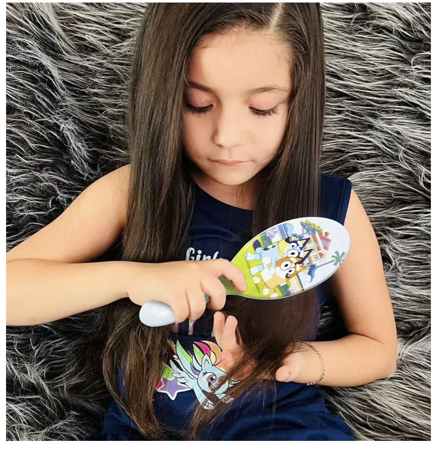 Juego de accesorios para el cabello Bluey de 5 piezas - 1 cepillo de 9 pulgadas Bluey para niñas + 4 scrunchies Bluey — foto 2