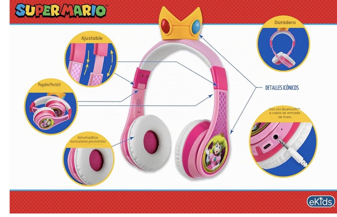 Princess Peach - Auriculares inalámbricos Bluetooth para niños para la escuela — foto 3