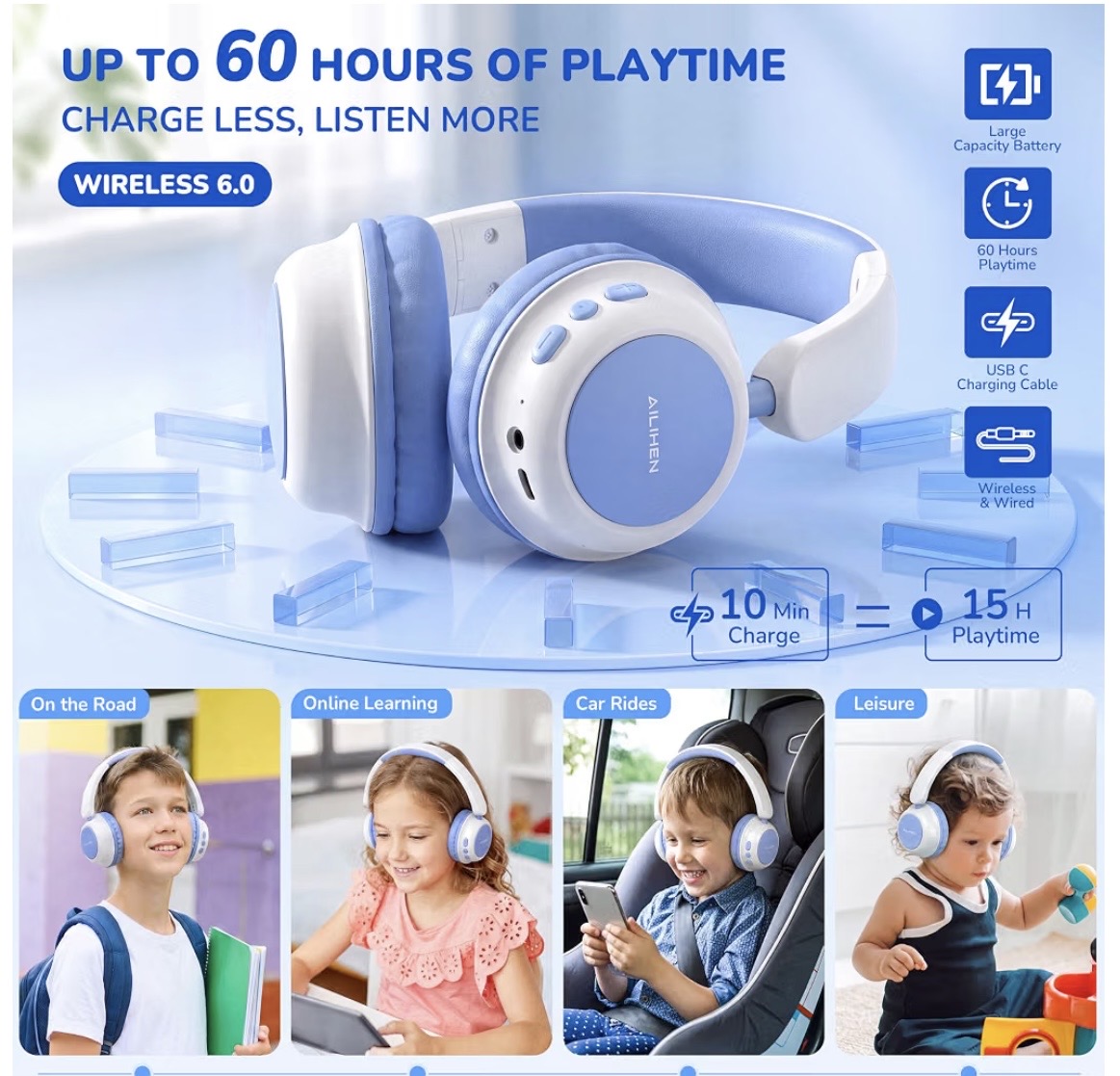 AILIHEN Auriculares Bluetooth para niños pequeños — foto 3