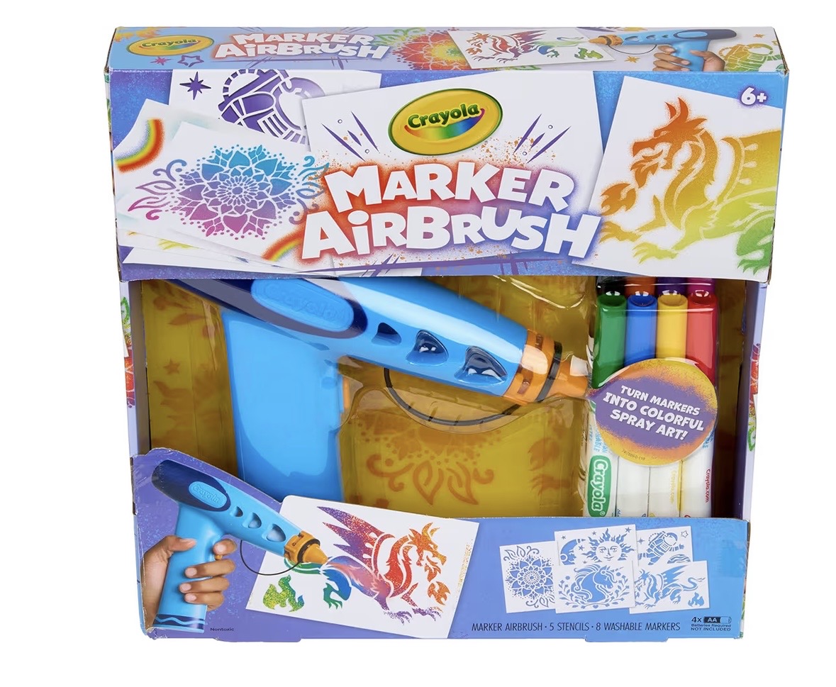 Crayola Kit de arte en aerosol con aerógrafo, 8 marcadores lavables, 5 Juguetes — foto 1