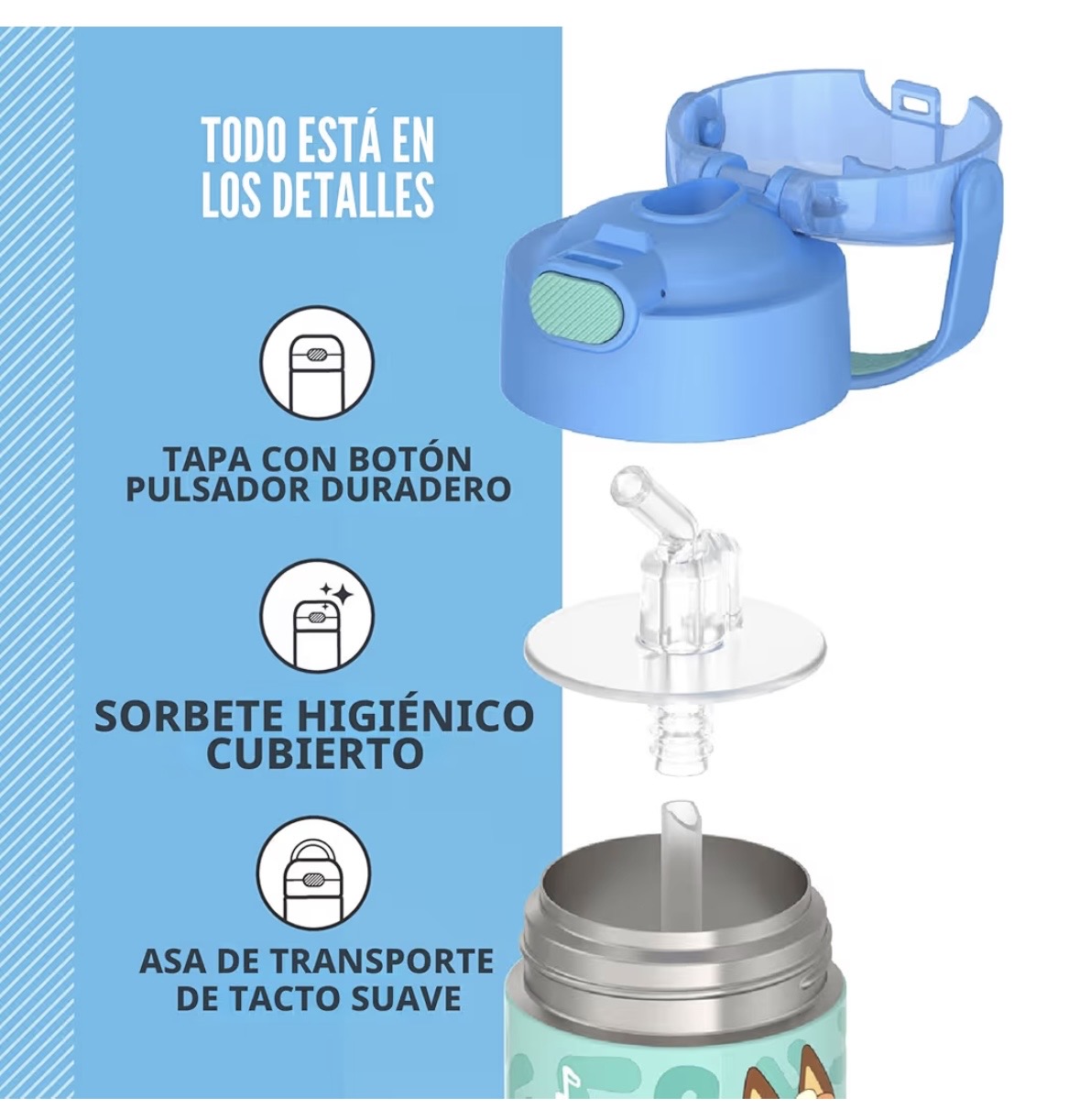 THERMOS FUNTAINER - Botella de agua con pajita, 12 onzas, azul Botella de agua aislada de acero inoxidable para niños — foto 3